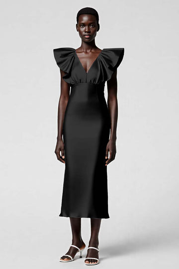 Black Sheath Formal Dress with Ruffle Sleeves